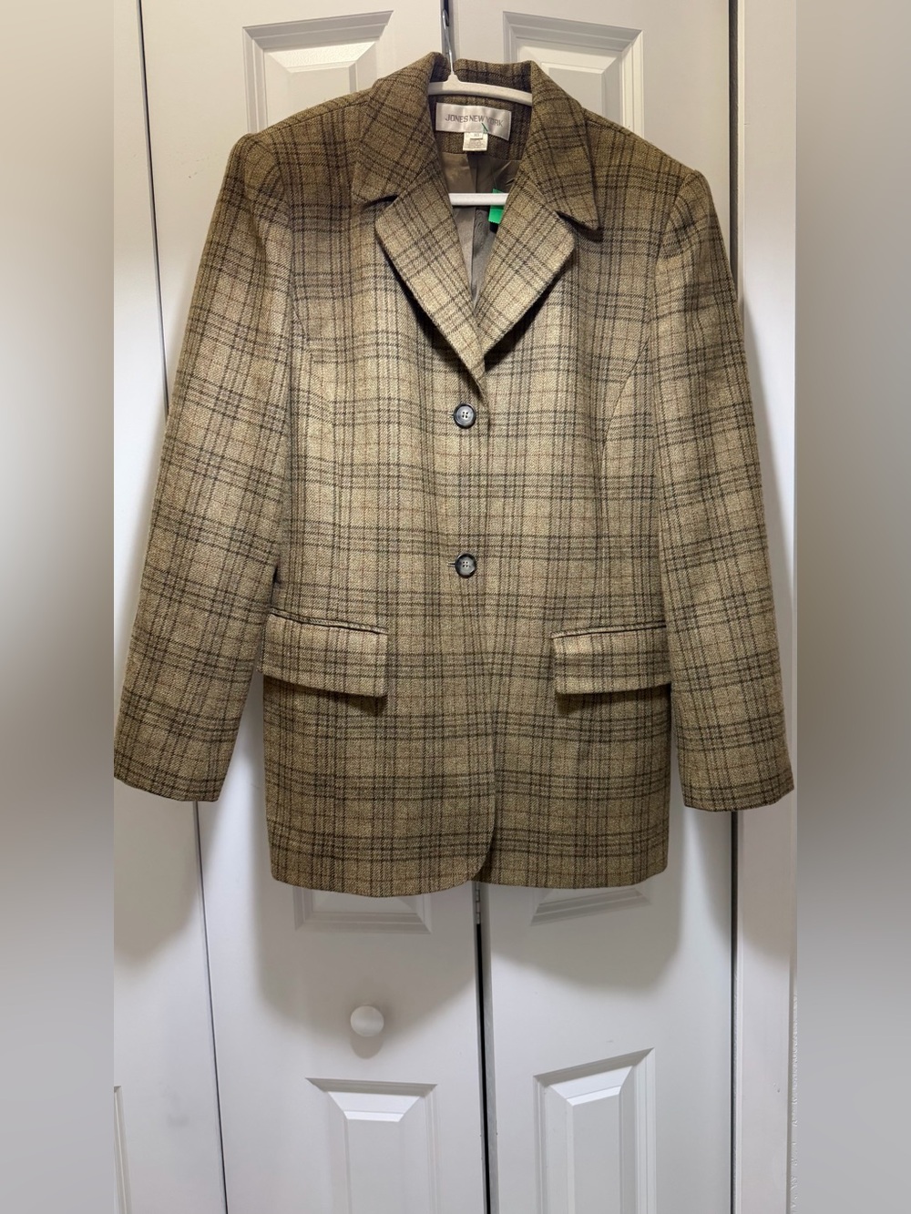 Vtg Jones NY Earthtone Brown Tweed Plaid Wool Career Blazer Suit Womens Size 10